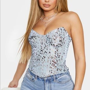 Silver Woven Metallic Leopard Print Corset Top 2